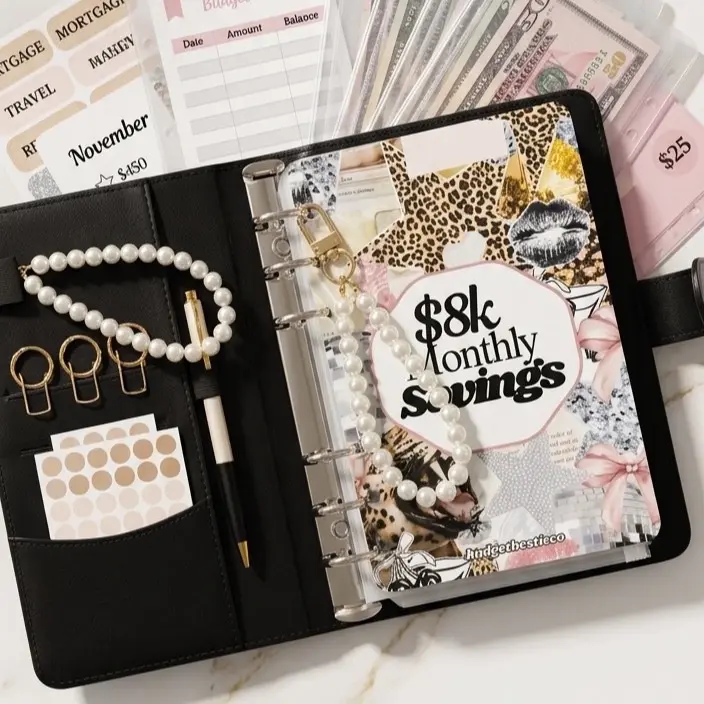 A6 Monthly Savings Challenge Planner with 8k 2.5k 12k 15k Goals for Financial Planning and Organization