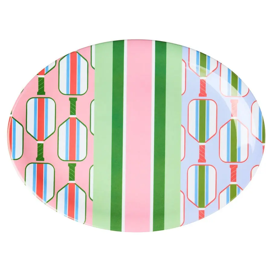 Godinger Multi-Color Melamine Oval Platter - 15.50x11.60x0.60 in, Dinner Plates for Salad Serving, Pickle Ball Gatherings