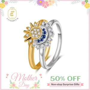 EOM Sun & Moon Ring Rhinestone Band White/Golden Metal Coating Romantic Gift for Couples Weddings Anniversaries mothersdaygift