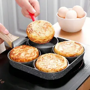 Home Four Hole Frying Pan, Flat Bottomed Non Stick Egg Dumpling Pot, Breakfast Egg Burger Frying Pan, Gift Pot Cookware Aluminium