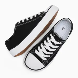 AKK Women's Black Low Top Wide Toe Canvas Shoes Breathable Lightweight Casual Sneakers with Non-Slip Sole Soft Cushioned Insole for Everyday Wear Footwear Girl Running Training Athletic Trainer Closed Runner Black01