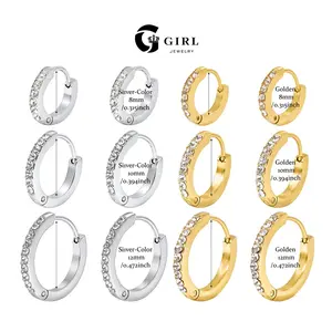 GGIRL 18K Gold Plated Stainless Steel CZ Hoggie Hoop Earrings Set With Exquisite Box, Multi Size 8/10/12mm Cubic Zirconia Cartilage Piercing Hoops for Women Men, Chic Stackable Daily Party Ear Jewelry, Ideal Birthday/Valentine's Day Gift For Her Him