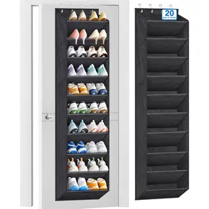 10 Tier Over the Door Shoe Organizer with Large Pockets, Hanging Shoe Rack for Closet Door Storage, Fits 20 Pairs of Sneakers Boots Hanger Holder, Black