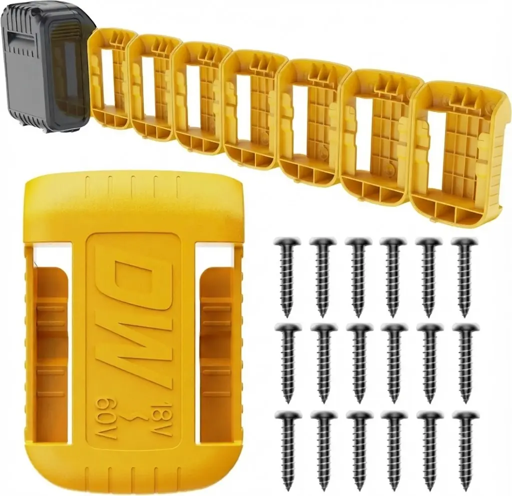 8-Pack Wall-Mount Secure Thick ABS Battery Holder for Dewalt 20V/60V Max DCB Series Lithium Batteries, Screw-Mountable 8-Pack Organizer, 8pack Wall Storage Power Tool Accessory Rack for Work Van & Garage (Screws Included)