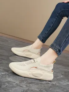 Women's Beige Summer-Friendly Breathable Mesh Shoes: All-Conditions Light Style, Durable Rubber Sole, Cut-Out Ventilation, Soft Cushion Midsole. Ideal for rainy days/summer trips Lightweight Breathable Shoes Lightweight Walking Shoes