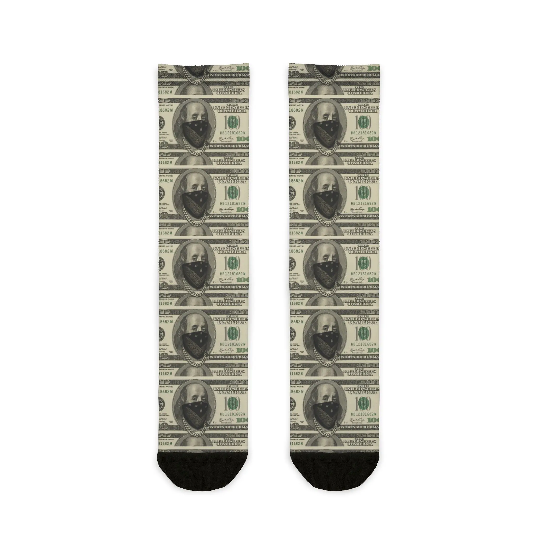 Unisex Money Print Crew Socks, Casual Calf High Style in Soft Acrylic Fabric, Breathable & Machine Washable, Dollar Bill, Do Not Bleach, Cold Wash, All Over Print, Lightweight, All Seasons, Jeans, Everyday, Breathable Fabric, Knit, Playful