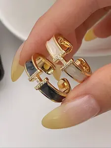 Women's Letter H Ring, Simple Fashion Personalized Copper Zircon Open Adjustable Finger Ring, Elegant Ring, Wedding Anniversary Ring, Perfect Gift for Parties Daily Wear