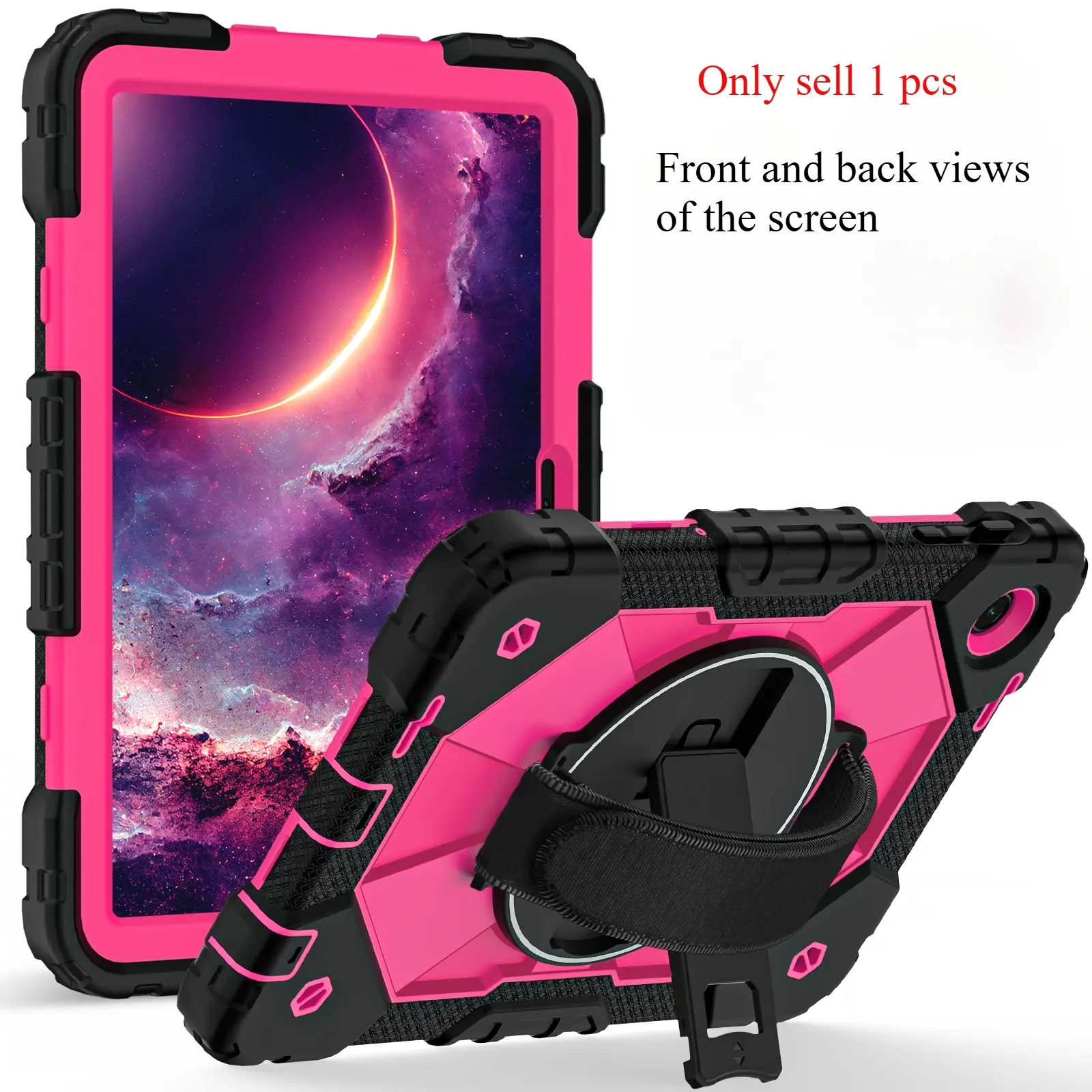 Kids Shockproof Protective Case for T-Mobile Revvl Tab 2 10.1" 2025 Tablet, Rugged Silicone Cover with 360° Rotating Handle Stand and Hand Strap, Rotatable Tablet Cover