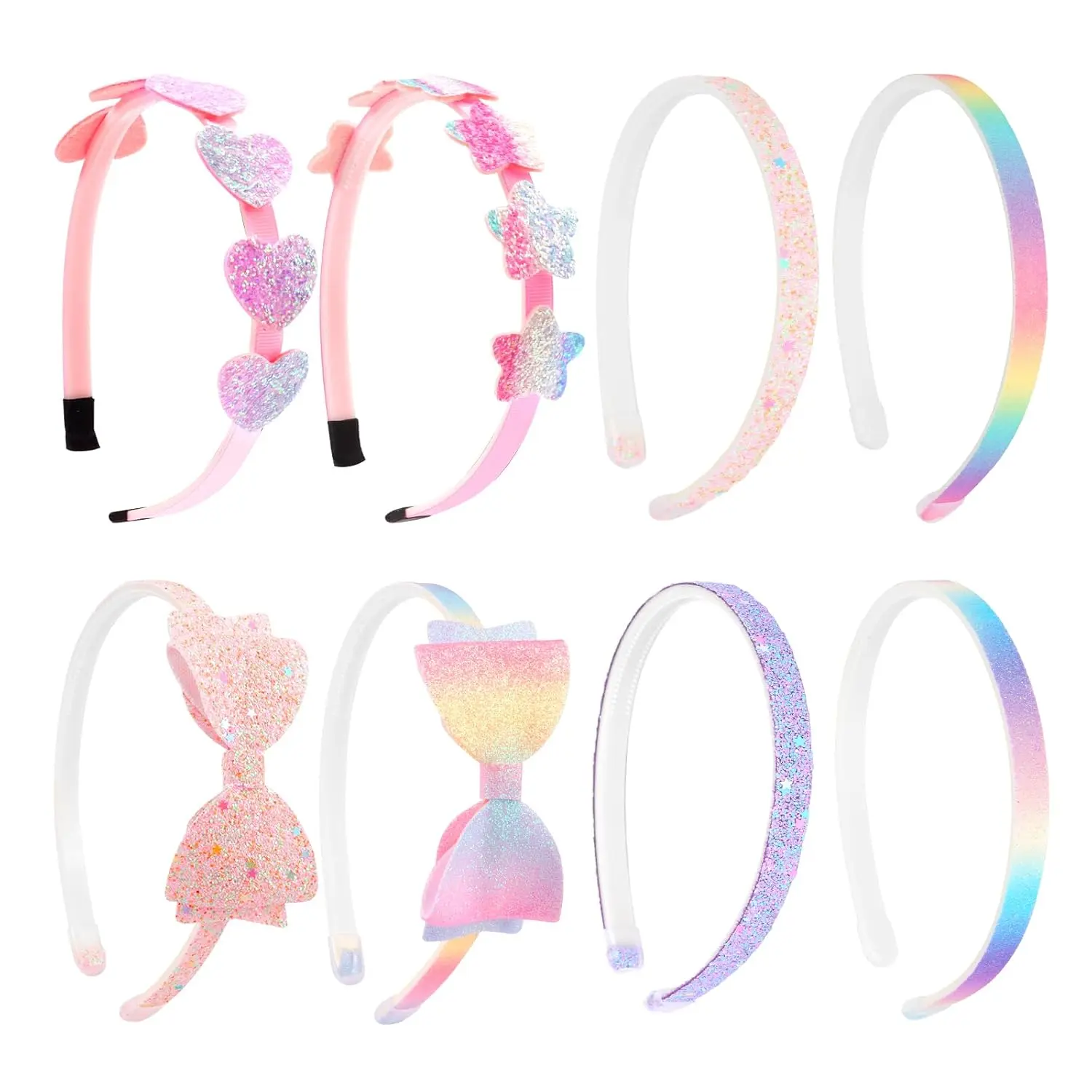 L-HDW117 Headband for Girls, 8 PCS Sparkly Cute Toddler Headband Glitter Hair Bands Non Slip Bow Hair Accessories for Girls