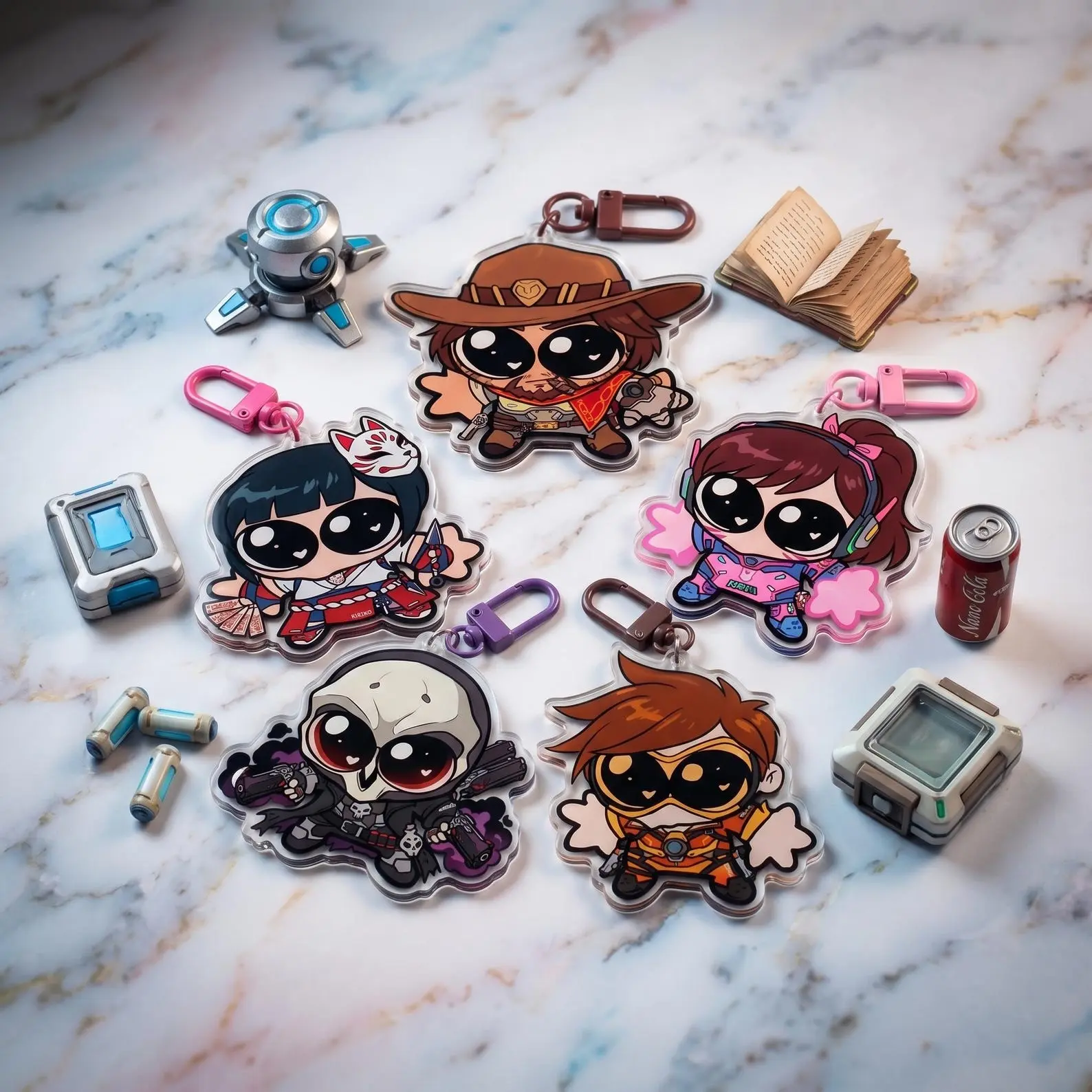 Cute Chibi Heroes Overwatch Acrylic Keychain, OW2 Bag Charm, Kawaii Gamer Gift For Fan, Tracer D.Va Mercy Kiriko Genji Reaper Emre Winston