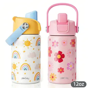 【Yawbay】Gift for Kids: Dinosaur Cup with Glow Holes & Stickers, 12/18oz Insulated Water Bottle, Leak-Proof Toddler Tumbler with Straw, Dinosaur & Flower Design for Boys and Girls Bottled Drinkware Flasks Mug Portable