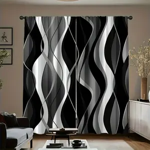 2pcs Modern Blackout Curtains with Black & White Window Drapes for Bedroom, Office, Living Room - Cordless Design, Easy Wipe-Clean Fabric, Contemporary Window Treatments in Black, White, Gray & Beige - All-Season Use, Minimalist Window Decor, Artistic Cur