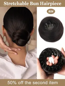 Elegant Women's Stretchable Bun Hairpiece With Clip - High-Temperature Synthetic Fiber, Versatile For All Hair Types, Secure Fit Design For Daily Wear And Gatherings
