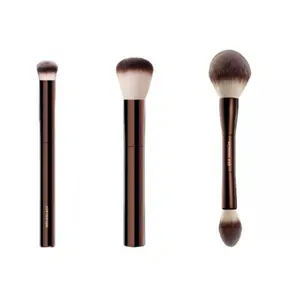 Retractable Dual-Ended Synthetic Fiber Hourglass Makeup Brushes Set, Travel-Ready for Blush, Powder Application and On-the-Go Touch-Ups
