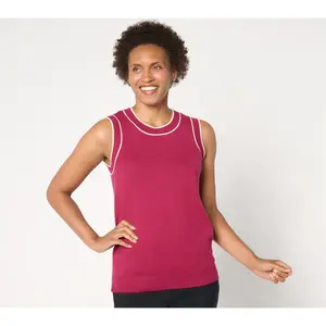 Isaac Mizrahi Live! Classic Sweater Shell with Trim Tipping