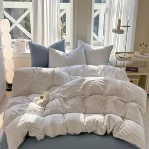3Pcs Vertical Stripes Bedding Set, Soft Breathable Premium Fabric, 1 Duvet Cover + 2 Pillowcases Without Filler, Single Double Queen Size, All Season Machine Washable