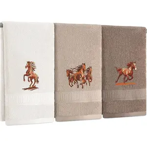 3 Pcs Western Horse Hand Towels Set for Bathroom 100% Cotton Embroidered Decorative Equestrian Horse Themed Gifts Farmhouse Towels for Bathroom Kitchen Decor 13. 3 x 29. 5''