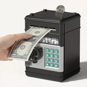 1pc, 3-12 Years Old Children's Toys, Large Electronic Penny Bank Coin Bank with Password Protection, Suitable for Girls And Boys, Coin Bank Cash Coin Bank ATM Bank, As Halloween, Christmas Gif, Best for Christmas Decor Plastic Piggy Ornaments Black