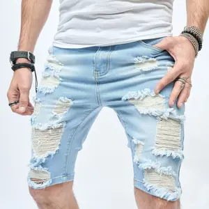 Summer men's five-point casual ripped trendy pants scraped beggar shorts Men's Drawstring Outdoor Shorts Menswear Jeans