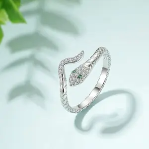 Presentski Snake Stackable Rings 925 Sterling Silver Adjustable Open Rings  Vintage Retro Cubic Zirconia Dainty Ring for Women Girls
