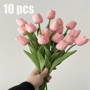 10 Stems Faux Pink Tulips | Lifelike Artificial Flowers for Table Centerpieces & Gift Giving
