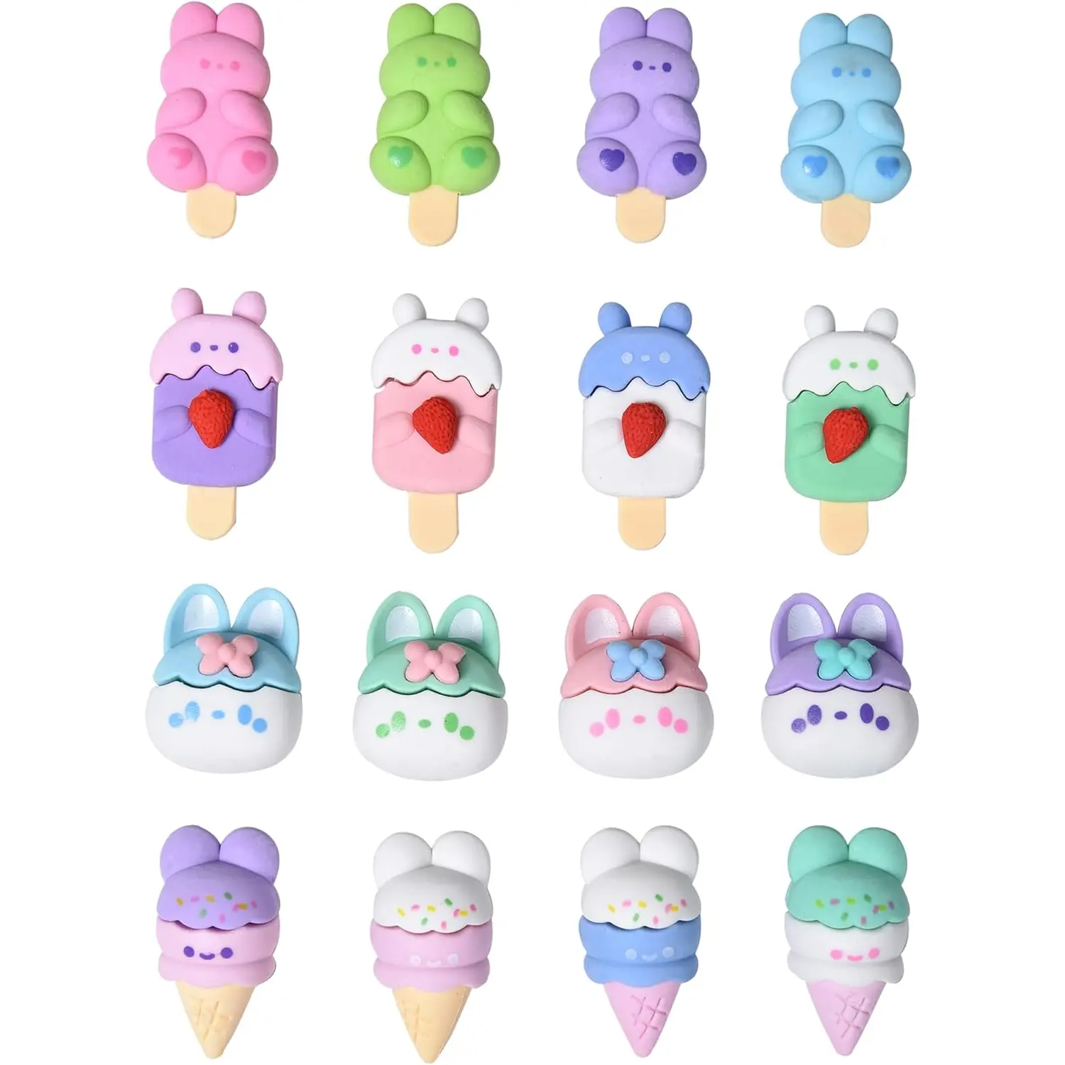 HILAZA 16 Pcs Ice Cream Erasers for Kids, Cute Animal Erasers for Girls, Cool Fun Puzzle Food Erasers for Ice Cream Themed Party Favors