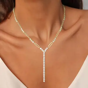 MEIITRUE Elegant 14K Gold Plated Y Shape Necklace for Women, Hypoallergenic 5A Zirconia Drop Pendant Chain Necklace, Jewelry for Weddings Parties and Formal Occasions