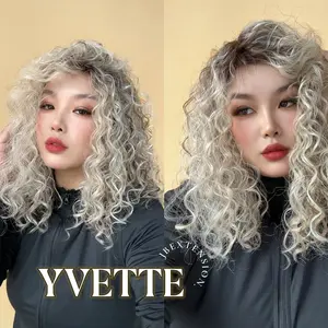 JBEXTENSION 14 Inches Extra Curly Blonde with Brown Highlight Wig Women Fashion Full Machine Wig YVETTE【PLUS PERMATEASE】