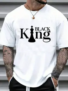 Men's Oversized Black King T-Shirt - Chess Graphic Streetwear Tee | Black Pride Melanin Excellence Casual Top | Loose Fit Crew Neck Curved Hem Urban Hip Hop Shirt for Men | Vintage Inspired Everyday Wear