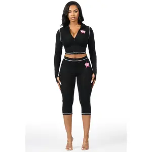 Sharina Black Zip Up Capri Set