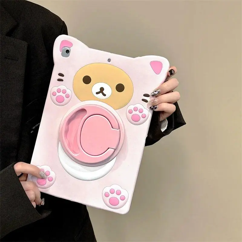 Cute Cartoon Rilakkuma Durable Silicone Tablet Cover - Full Coverage Accessory for 9-11 Inches iPad Series (7/8/9th Gen, Air 2/3/4/5/6, 11-Inch Pro) Tablet Accessories, Covers