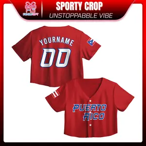 Custom Puerto Rico Baseball Jersey – Personalized Name & Number, Red Jersey with Blue White Accents Fan Pride Gear