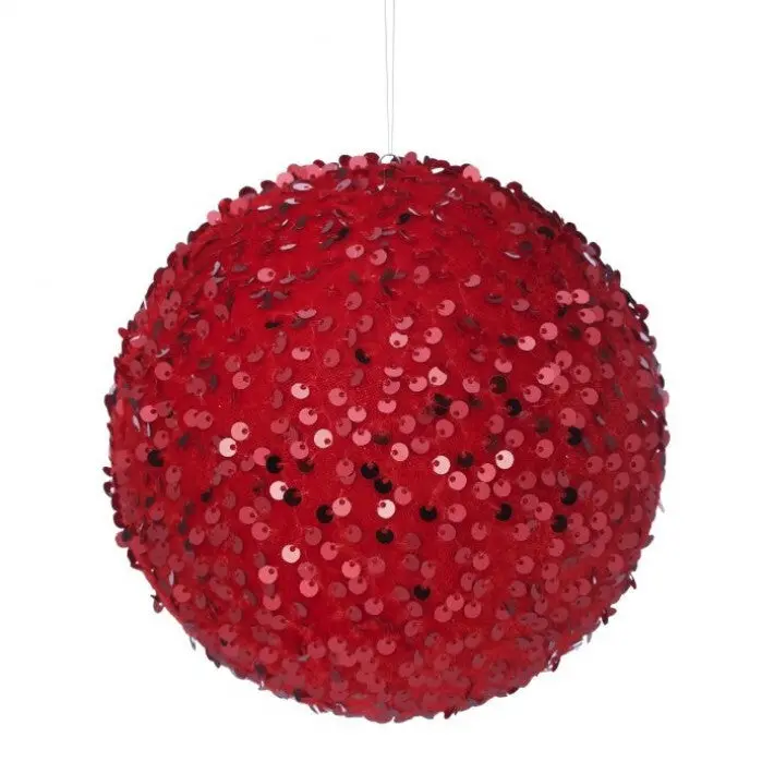 6" Red Sequin Ball Ornament Set Of 6