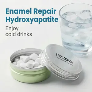 FIZZOVA Natural Toothpaste Tablets with Nano Hydroxyapatite HA - Natural Whitening & Remineralizing, Fluoride Free, Peppermint, Probiotics for Fresh Breath, Yellow Stain Remover, Eco-Friendly Travel Size, Enamel Protection Dental Care, 30 Count