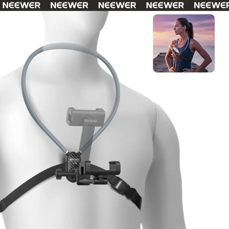 NEEWER Silicone-Aluminium Neck & Chest Phone Holder Kit, Quick-Release Adjustable Mount for iPhone, DJI, Insta 360, Samsung, Action Cameras – POV Vlogging, Video Recording (GP48), Cellphone Holder, Button