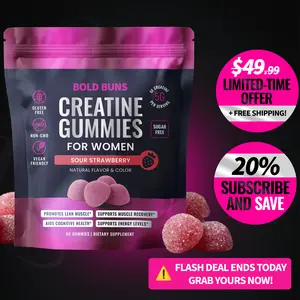 Bold Buns Creatine Monohydrate Gummies for Women – 5g Creatine Per Serving – Sugar Free, Vegan, Non-GMO, Gluten Free – Muscle Support, Workout Recovery & Energy Support – 60 Gummies
