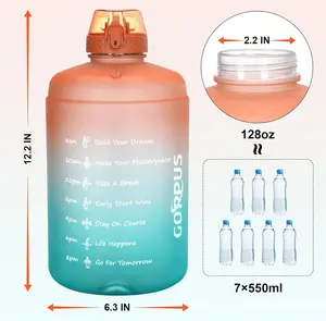 Goppus 1 Gallon Water Bottle With Time Marker,Portable Sports Bottle with Handle, Large Capacity Tumbler Cups, Water Jar with Straw, Water Bottle, Drinking Supplies for Home Office and Outdoor Sports,Gym