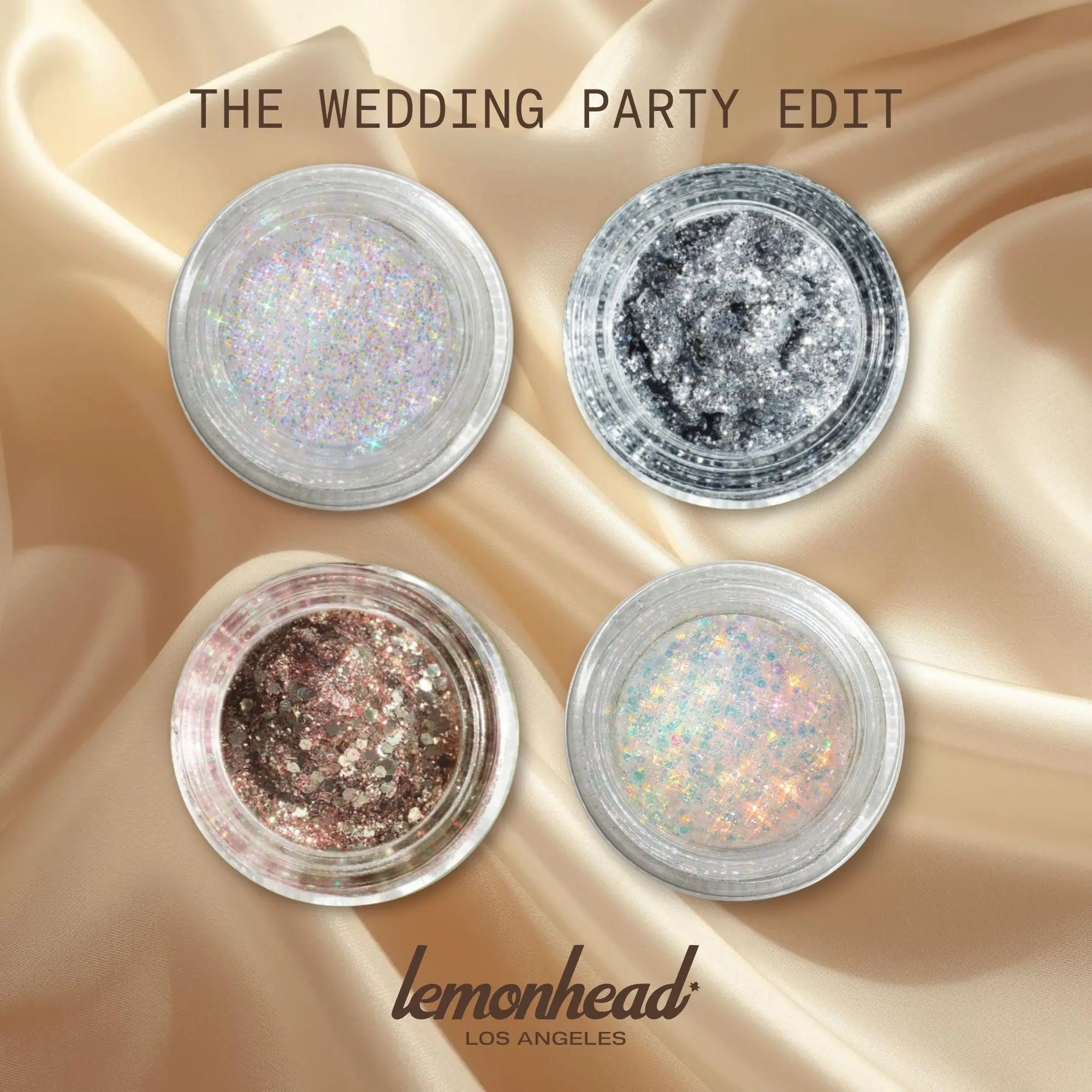 Lemonhead LA Wedding Party Edit | Glitter Identity Series | 4-Piece Mini Glitter Gel Set for Soft Romantic Glow, Bridal & Bridesmaid Makeup, Champagne & Neutral Shimmer | For Eyes, Face & Body