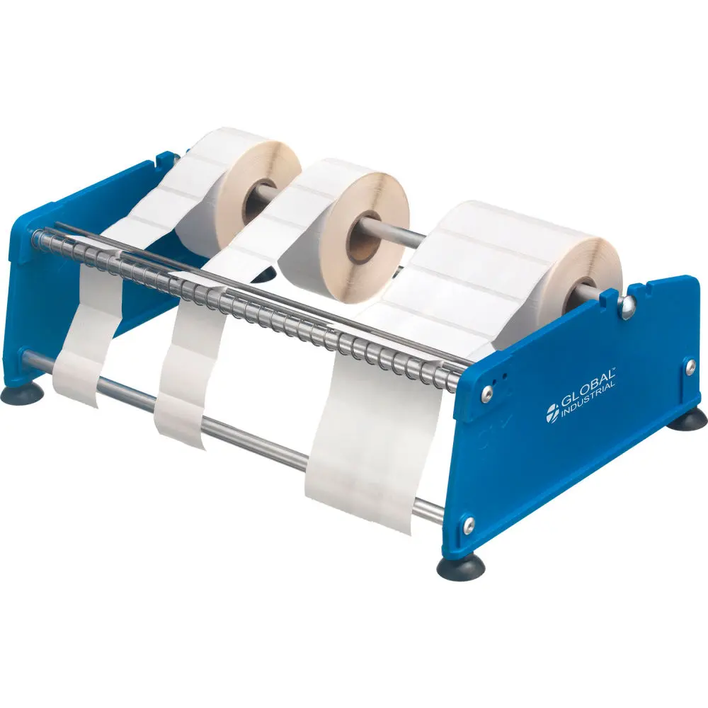 Global Industrial 412611 Manual Label Dispenser - 3 in. Roll Core, 3-3/8 in. Width, 4 in. Roll Diameter, 6-11/16 in. Height, Lasting Durability, Fits Up to 10 in. Labels, Plastic, Compact, Dispenses Labels
