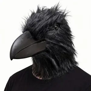 PATYGR Realistic Crow Mask Halloween Cosplay Costume Lifelike Latex Raven Head Mask with Fur for Adults Creepy Full Head Cover Carnival Horror Parties