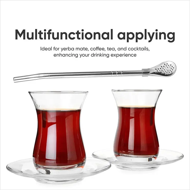 Reusable Straw Set 1/3/5 Pieces, Metal Spoon Straws for Cocktails, Coffee, Drinking, Stainless Steel Straw Tea Filter