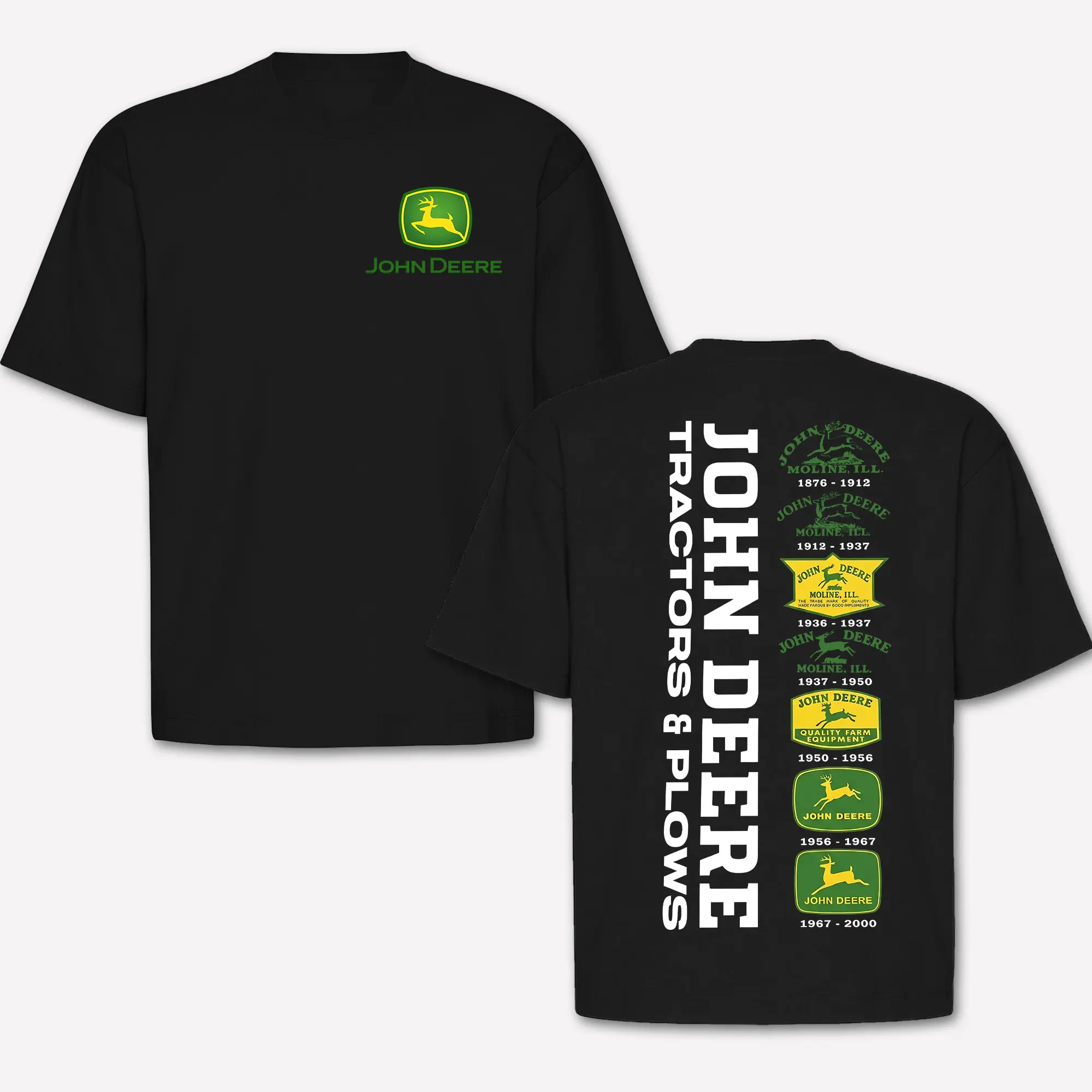 John Deere Men's T-Shirt Vintage Logo History Evolution Graphic, Tractors & Plows Front Back Print Short Sleeve Tee, Retro Country Farmer Gift For Dad Husband, TikTok Viral Classic Fashion