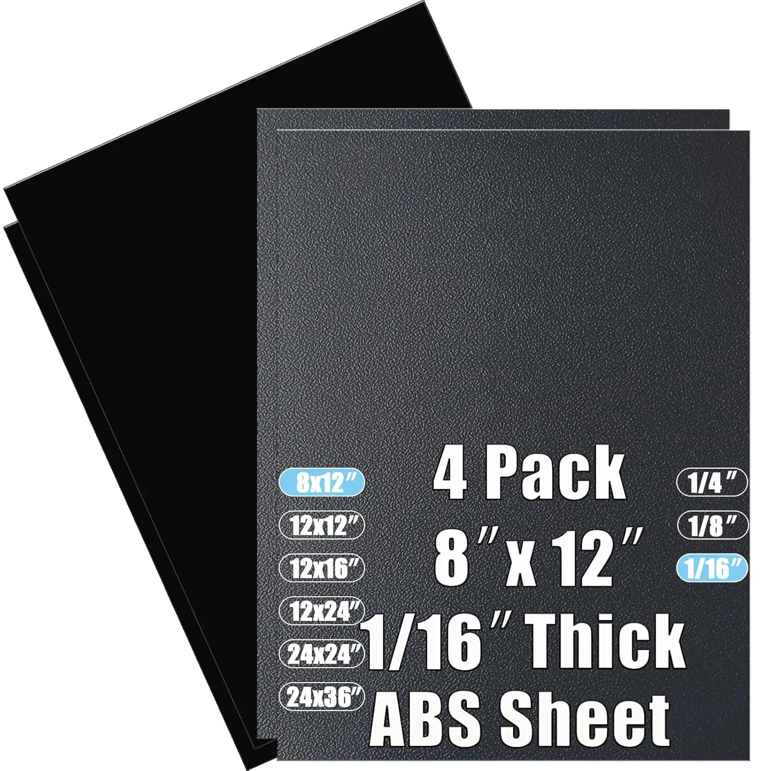 ABS Plastic Sheet 1/16 Inch Thick 8" x 12" (4-Pack),Two-Sided Heat Moldable Panel (Thermoplastic Textured Front & Smooth ), Black Thermoform Board  for DIY Projects, Decor, Handcrafts