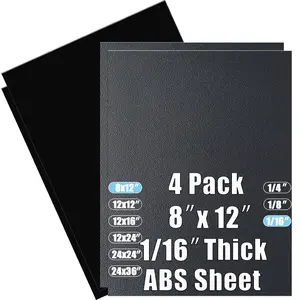 ABS Plastic Sheet 1/16 Inch Thick 8" x 12" (4-Pack),Two-Sided Heat Moldable Panel (Thermoplastic Textured Front & Smooth ), Black Thermoform Board  for DIY Projects, Decor, Handcrafts