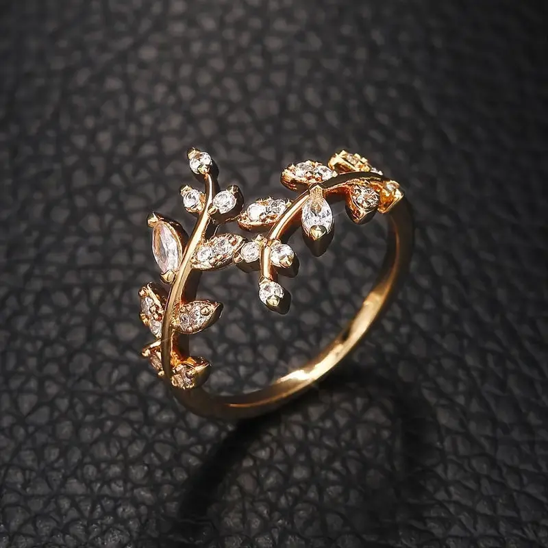 Leaf Ring With Copper And Zircon Inlay