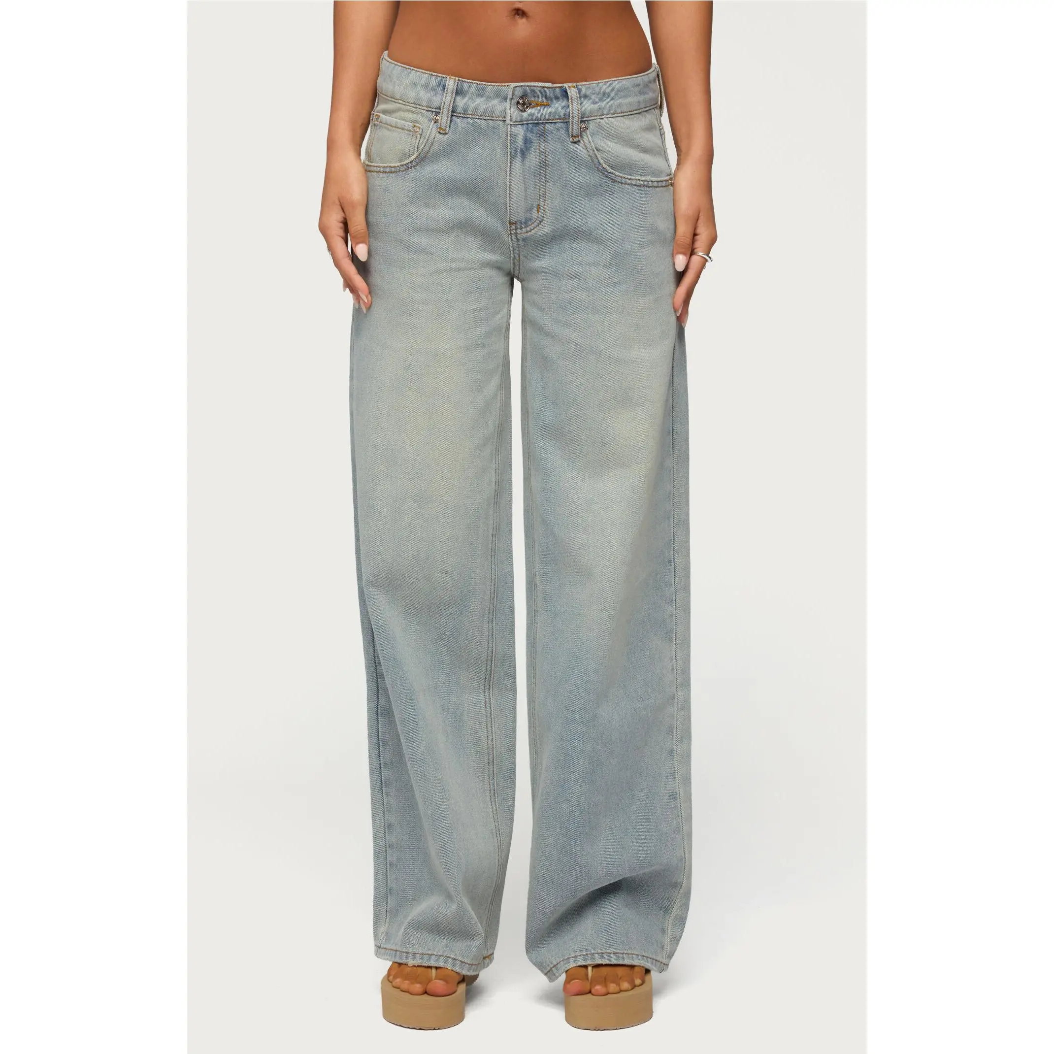 Edikted Women's Quintie Mid Rise Straight Leg Jeans