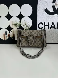 Pre-owned GUCCI Dionysus Medium GG Supreme Canvas Bag | Crystal Tiger Head