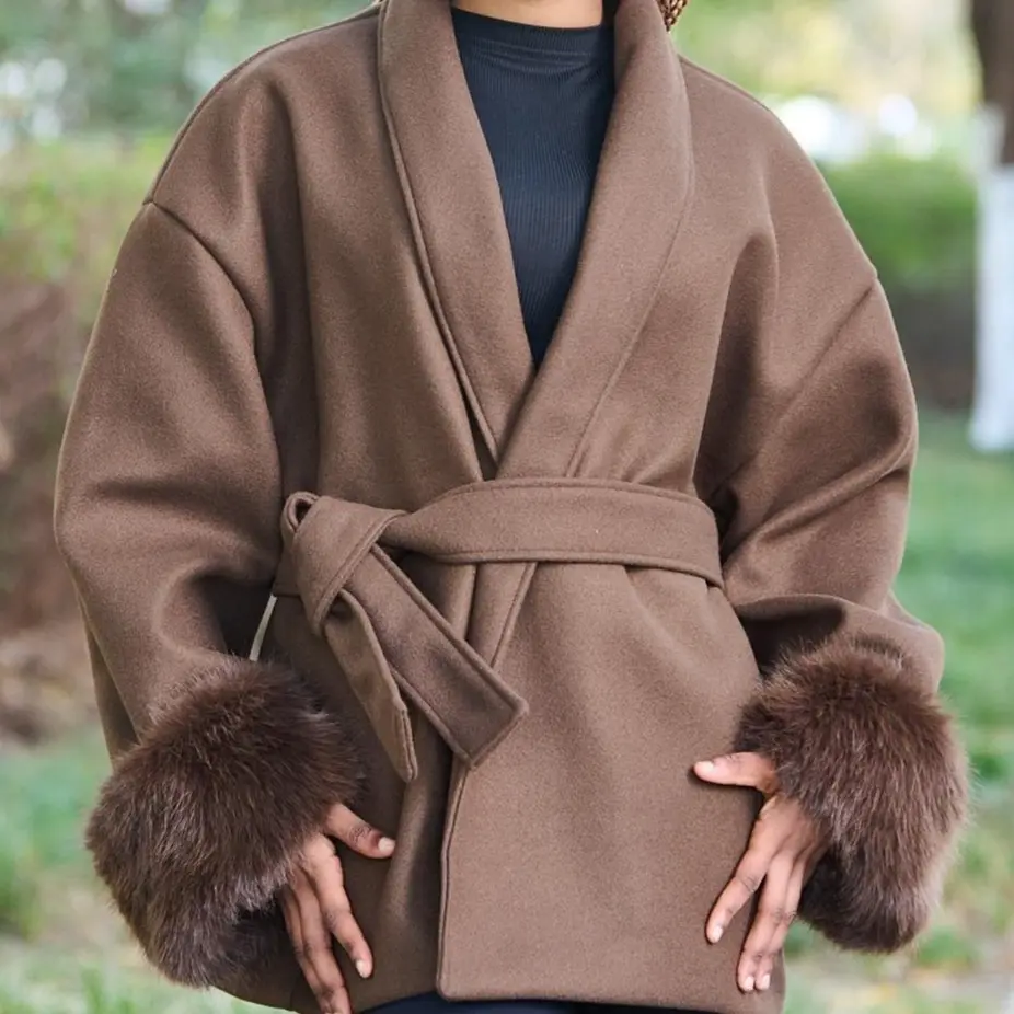 Women's Elegant Solid Color Waist Tie Comfy Knitting Plush Long Sleeve Thermal Wrap Coat, Lady's Basic Style Winter Open-Front Lightweight Versatile Outerwear, Elegance, Piece, Casual, Longsleeves, Fit