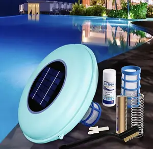 RGB Light Pool Ionizer Solar Powered,Copper Ionization,Floating Automatic Water Cleaner and Purifier,Up to 45,000 Gal,Chlorine Free Water,Smart Replacement