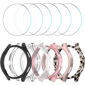 6+6 Pack Screen Protector Case For Samsung Galaxy FE,Galaxy Watch 5,Galaxy Watch 4 40mm, Bubble Free Tempered Glass Film + Waterproof Hard PC Bumper No Water Collected Protective Cover